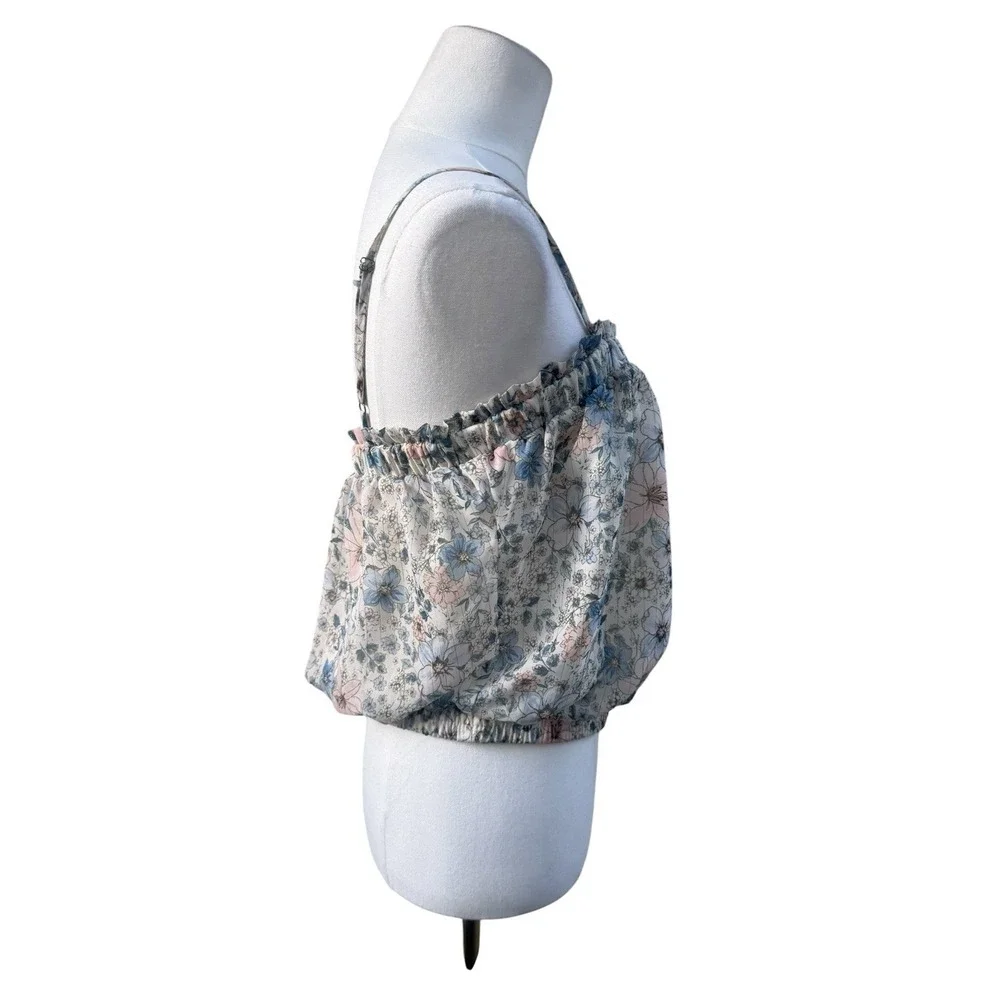 Sienna Sky Floral Cami Top Womens XL Summer Boho Smocked Strap Blouse Cream
